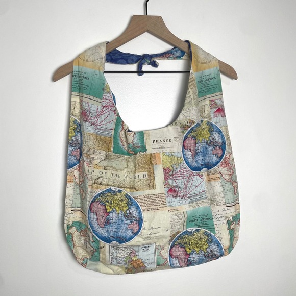 Unbranded Handbags - Handmade Tote Bag World Map Globe Travel Print Tie Top Shoulder Bag Boho Novelty